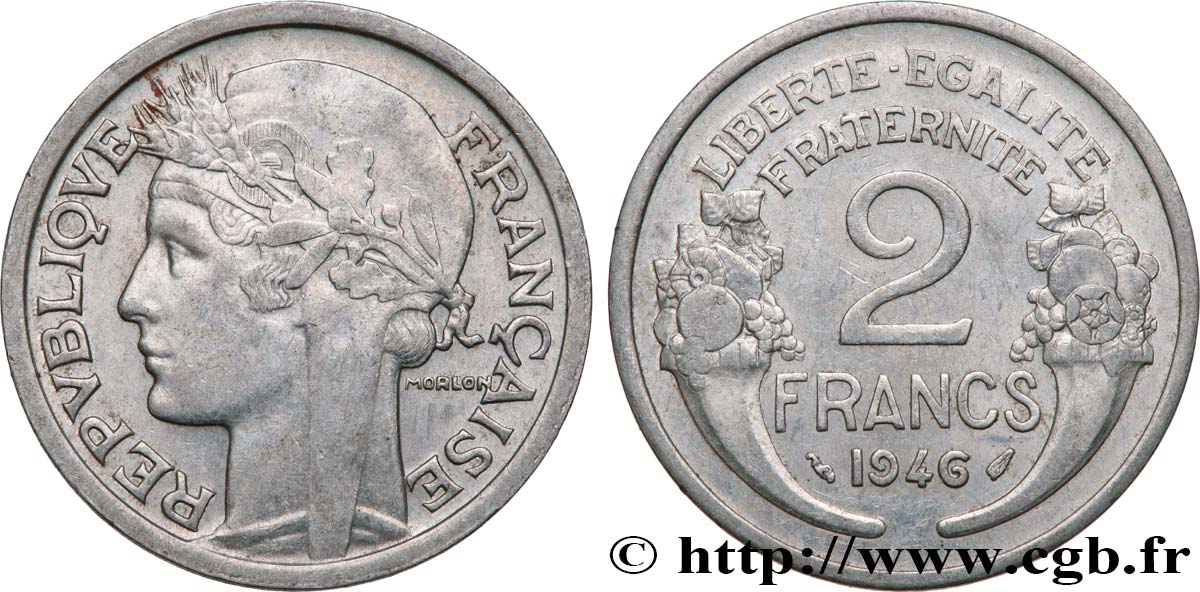 2 francs Morlon, aluminium 1946  F.269/8 SS45 