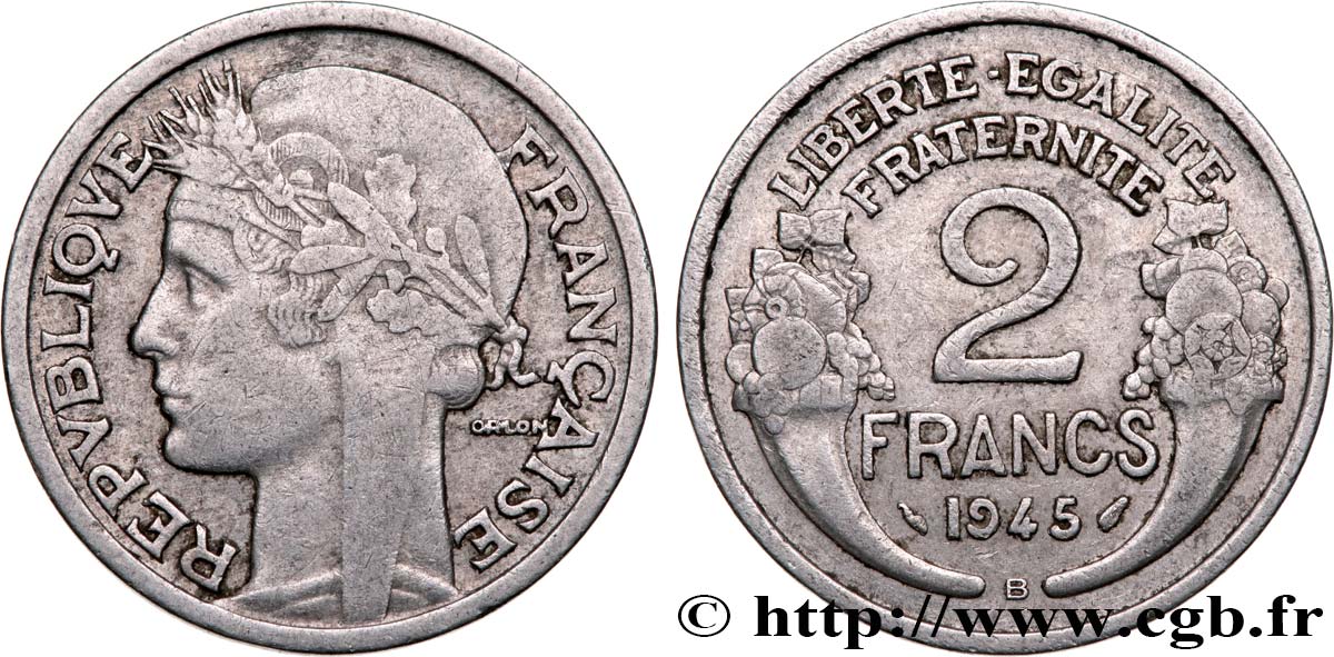 2 francs Morlon, aluminium 1945 Beaumont-Le-Roger F.269/6 MB35 