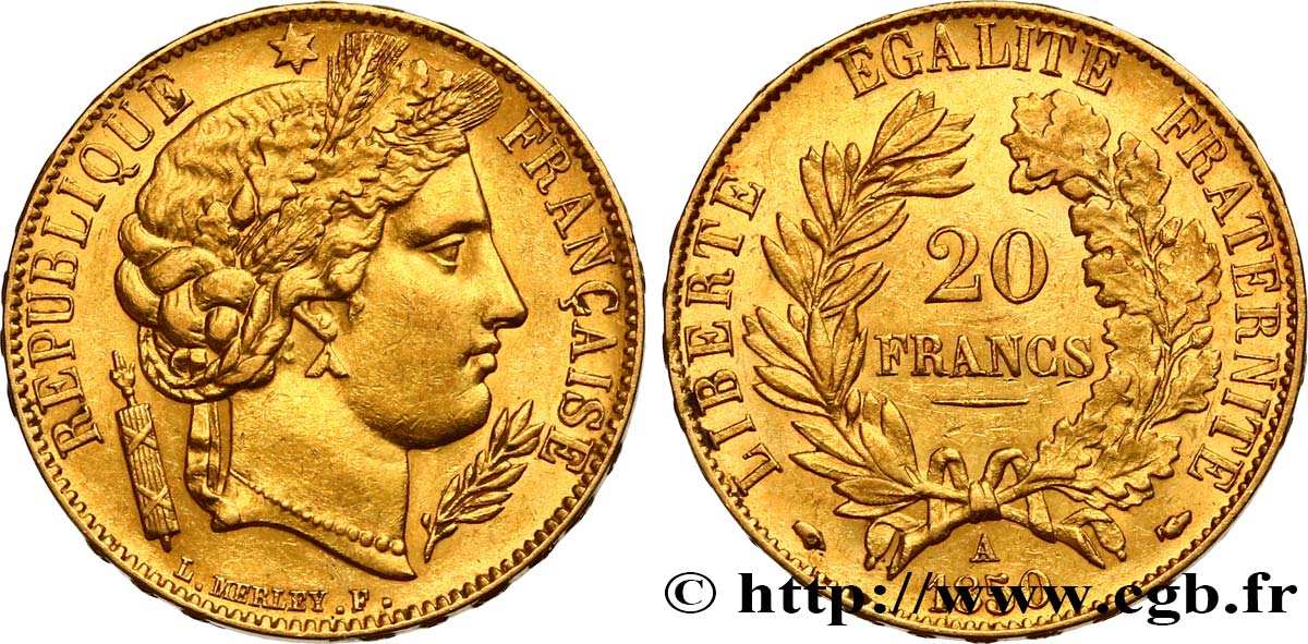 20 francs or Cérès, oreille basse 1850 Paris F.529/3 TTB53 