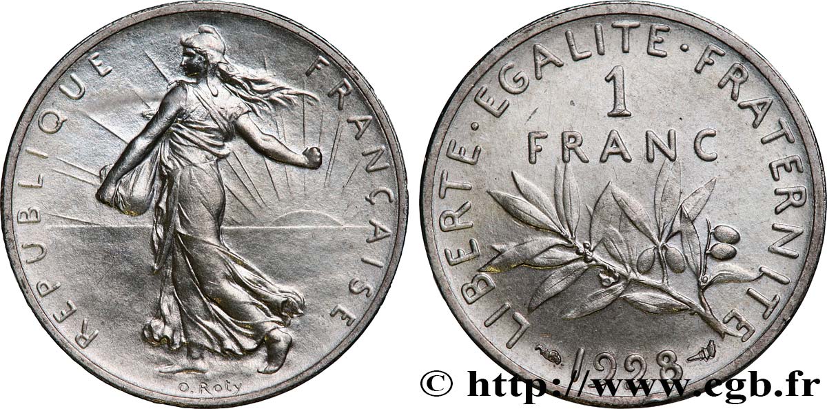Piéfort argent de 1 franc Semeuse 1928 Paris GEM.94 P2 FDC65 