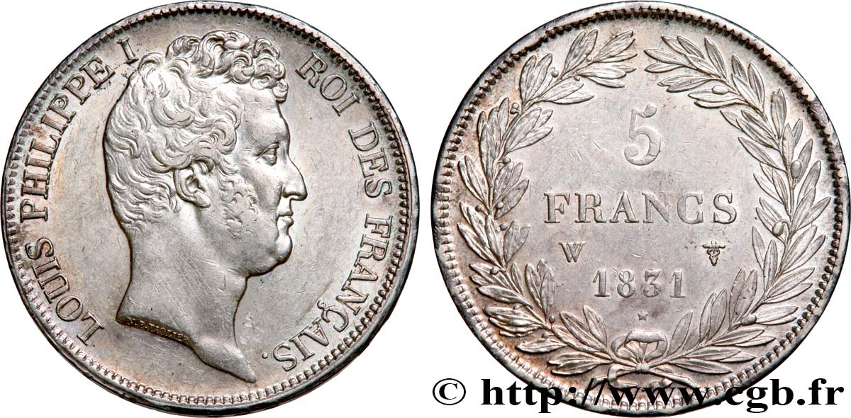 5 francs type Tiolier avec le I, tranche en creux 1831 Lille F.315/27 AU53 
