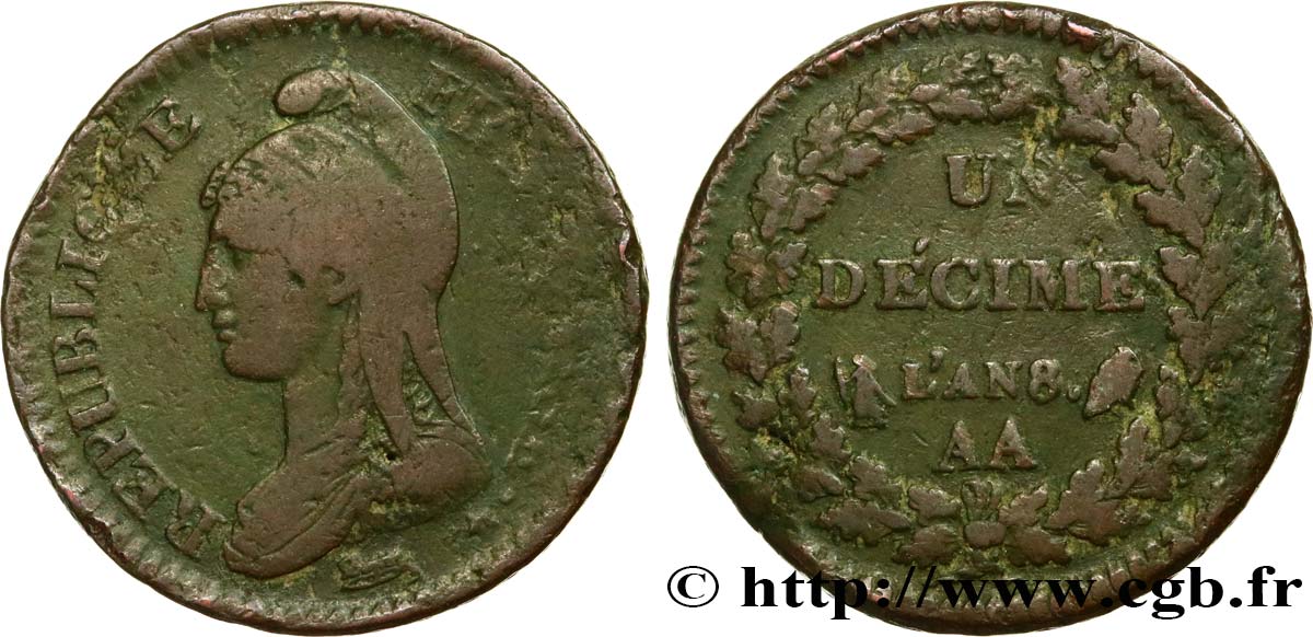 Un décime Dupré, grand module 1800 Metz F.129/54 VF25 