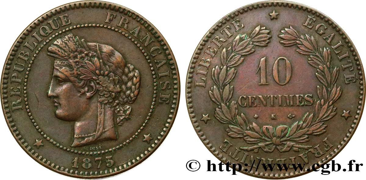 10 centimes Cérès 1875 Bordeaux F.135/15 TB35 