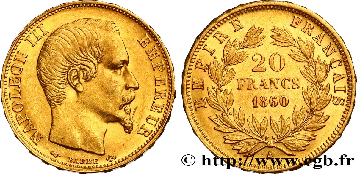 20 francs or Napoléon III, tête nue 1860 Paris F.531/17 SPL55 