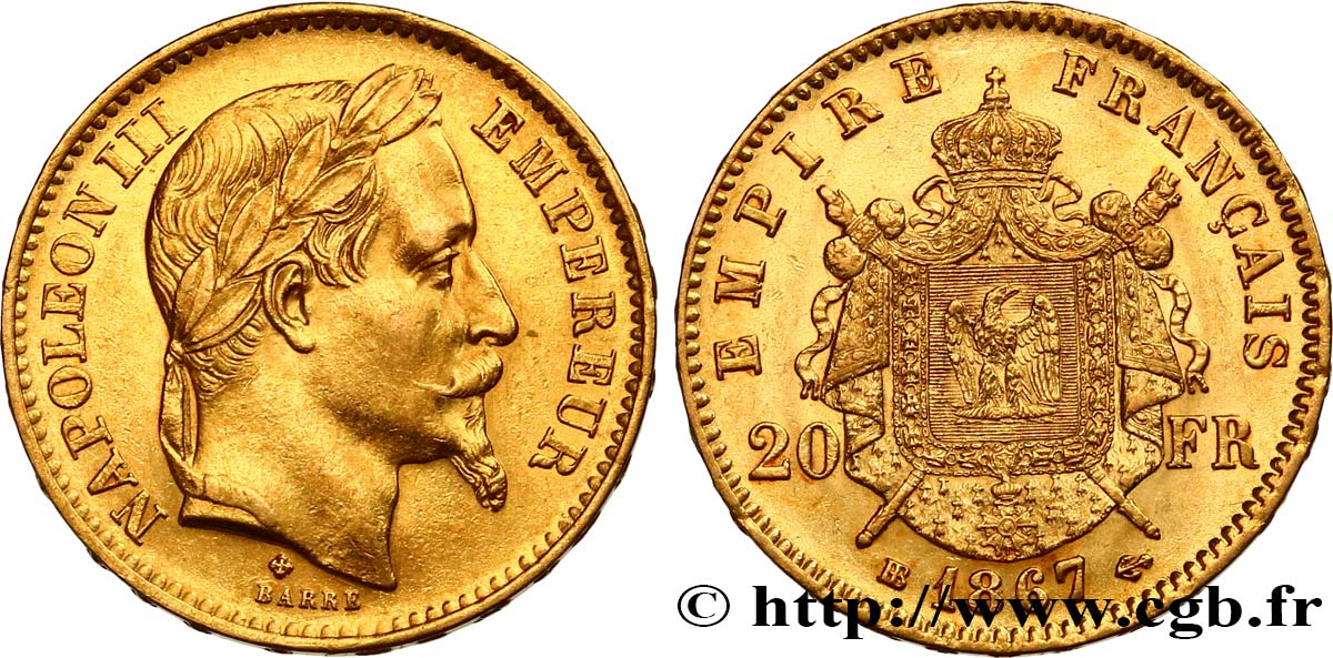 Valeur D'un Louis D'or Napoleon 20 Francs 1867 20 francs or Napoléon III, tête laurée 1867 Strasbourg F.532/16 fmd