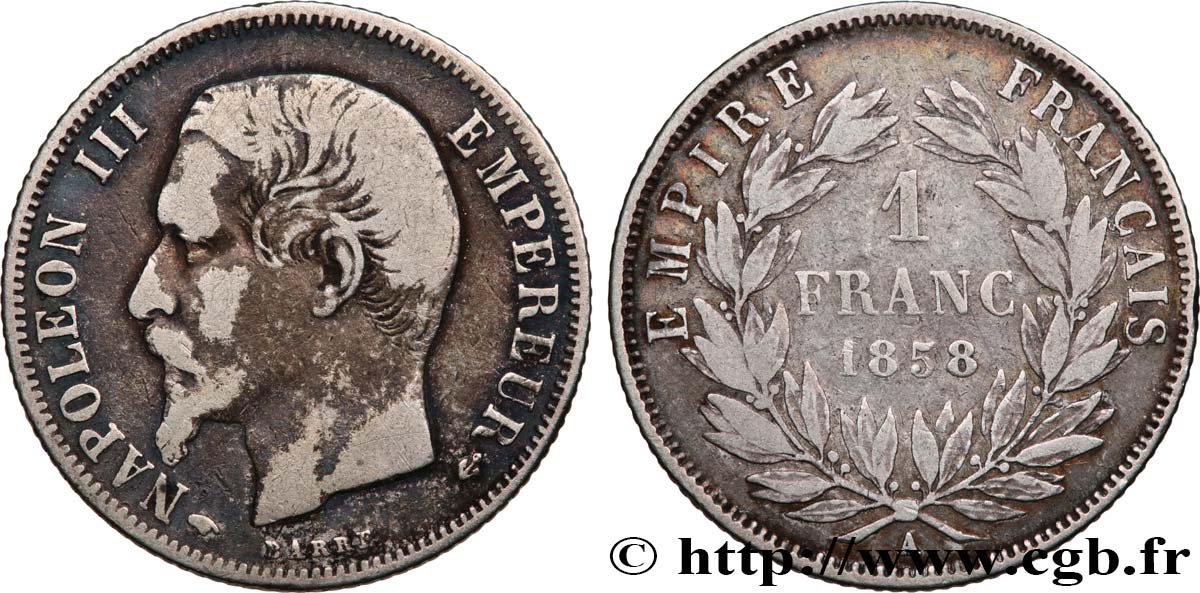 1 franc Napoléon III, tête nue 1858 Paris F.214/11 MB20 