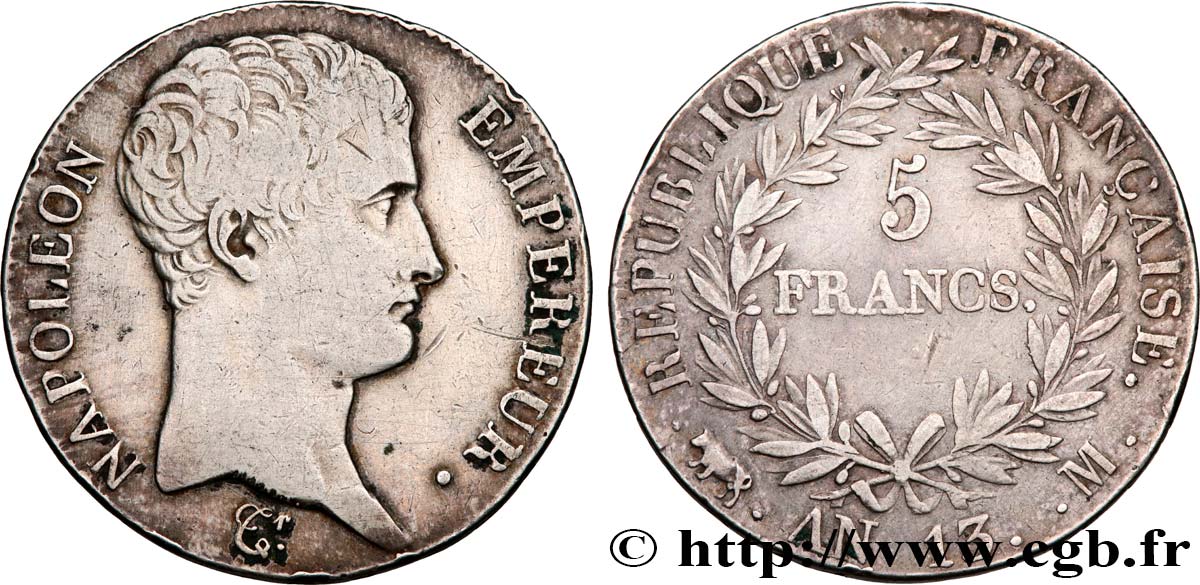 5 francs Napoléon Empereur, Calendrier révolutionnaire 1805 Toulouse F.303/13 fSS 