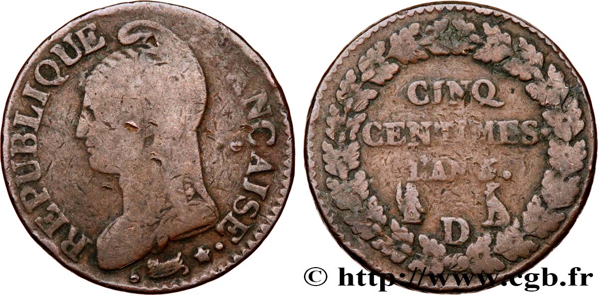 Cinq centimes Dupré, grand module 1797 Lyon F.115/22 B12 