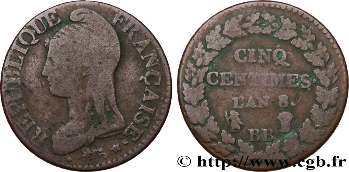 Cinq centimes Dupré, grand module 1800 Strasbourg F.115/117 F15 