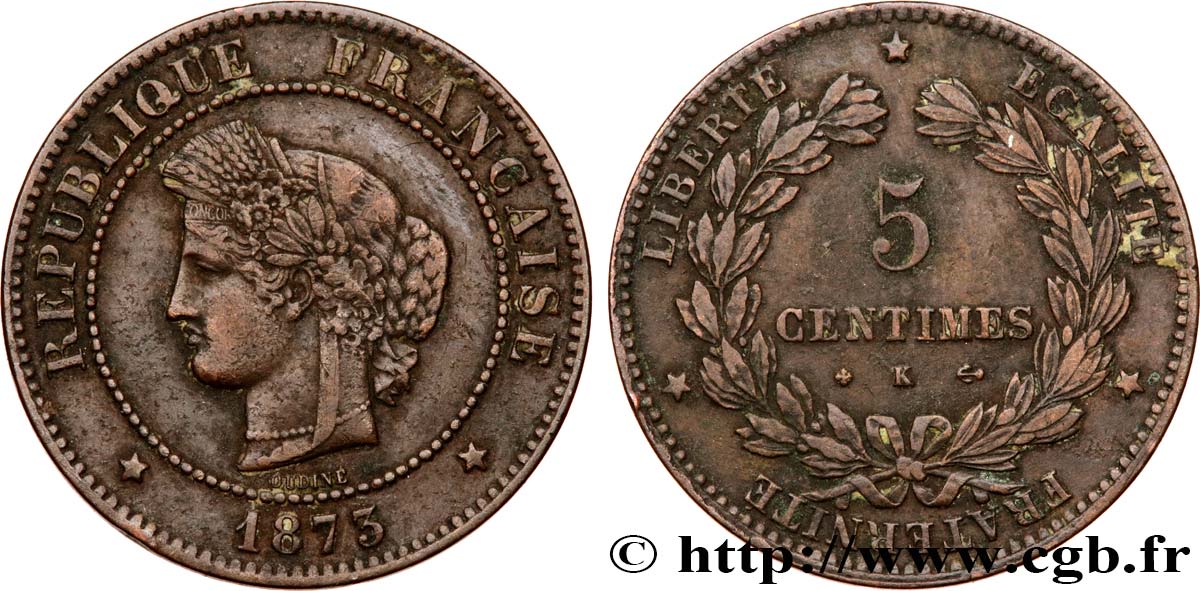 5 centimes Cérès 1873 Bordeaux F.118/8 VF35 