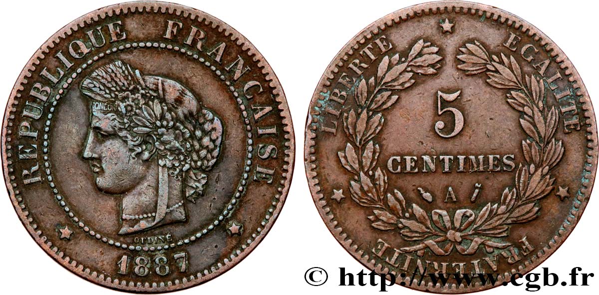 5 centimes Cérès 1887 Paris F.118/29 VF35 