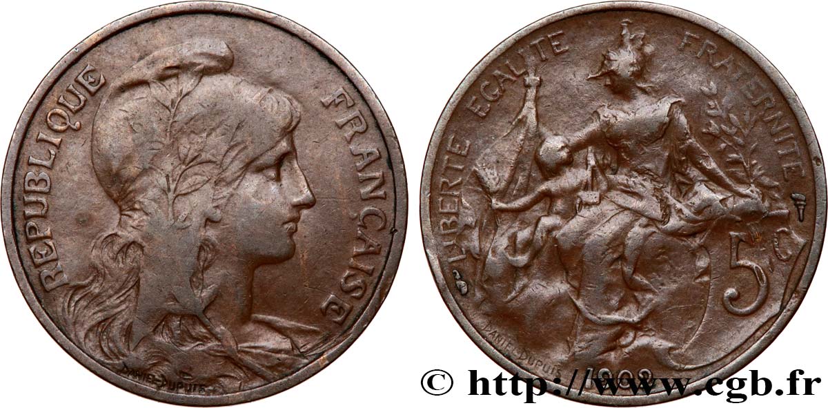 5 centimes Daniel-Dupuis 1902  F.119/12 VF20 