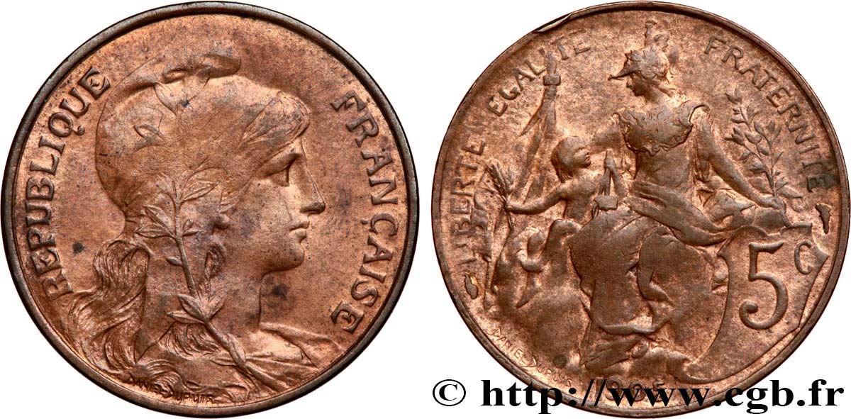 5 centimes Daniel-Dupuis 1905  F.119/15 VF35 