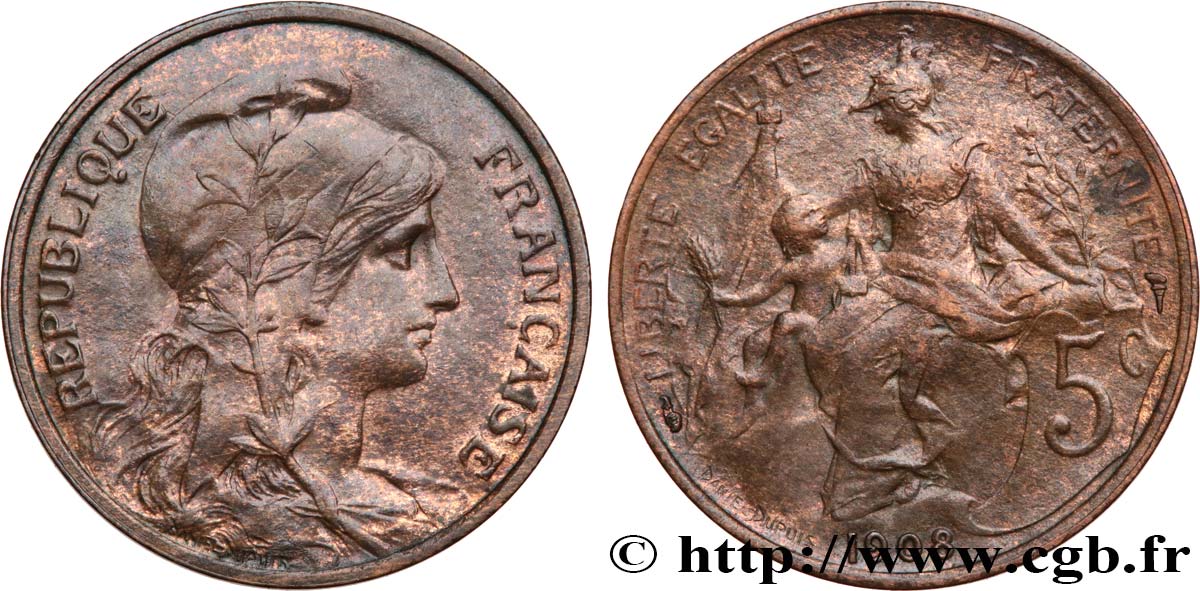 5 centimes Daniel-Dupuis 1908  F.119/19 TTB50 