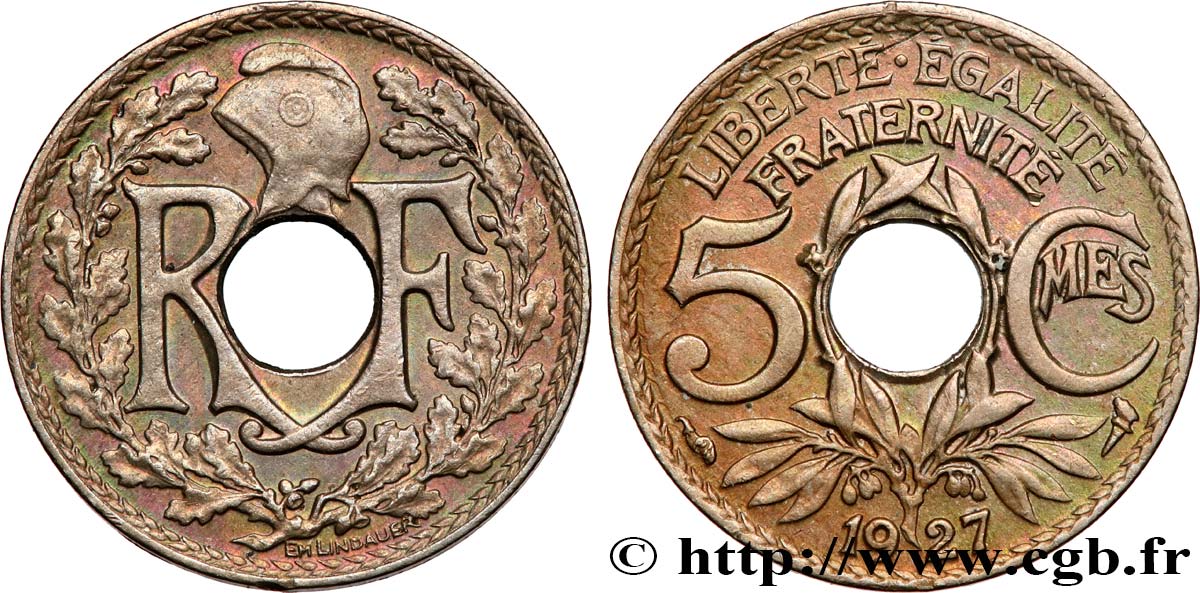 5 centimes Lindauer, petit module 1927  F.122/12 TTB 