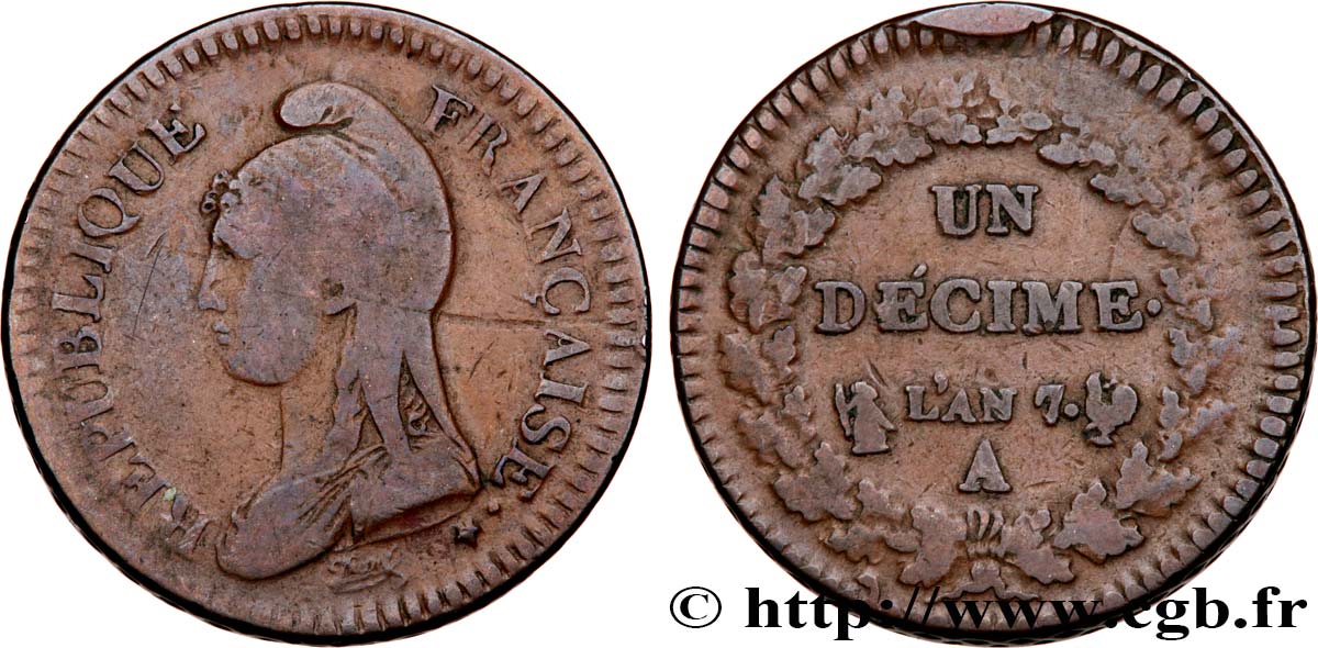 Un décime Dupré, grand module 1799 Paris F.129/24 TB20 
