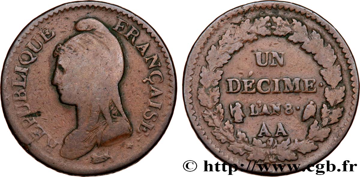 Un décime Dupré, grand module 1800 Metz F.129/54 F15 