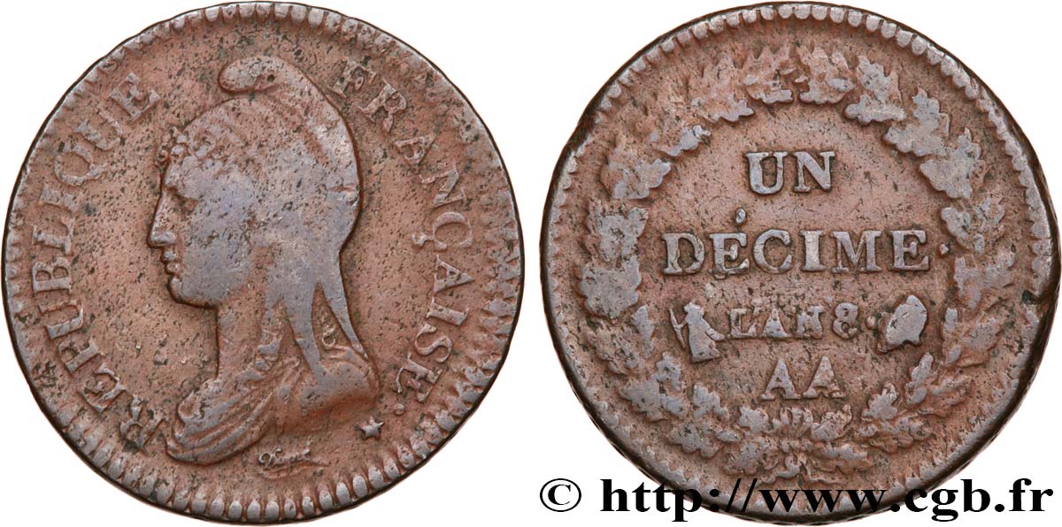 Un décime Dupré, grand module 1800 Metz F.129/57 TB20 