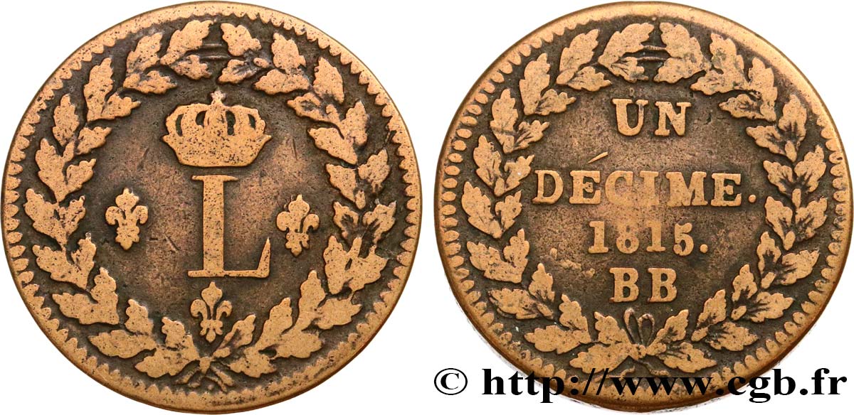 Un décime à l’L couronnée 1815  Strasbourg F.132A/3 TB15 