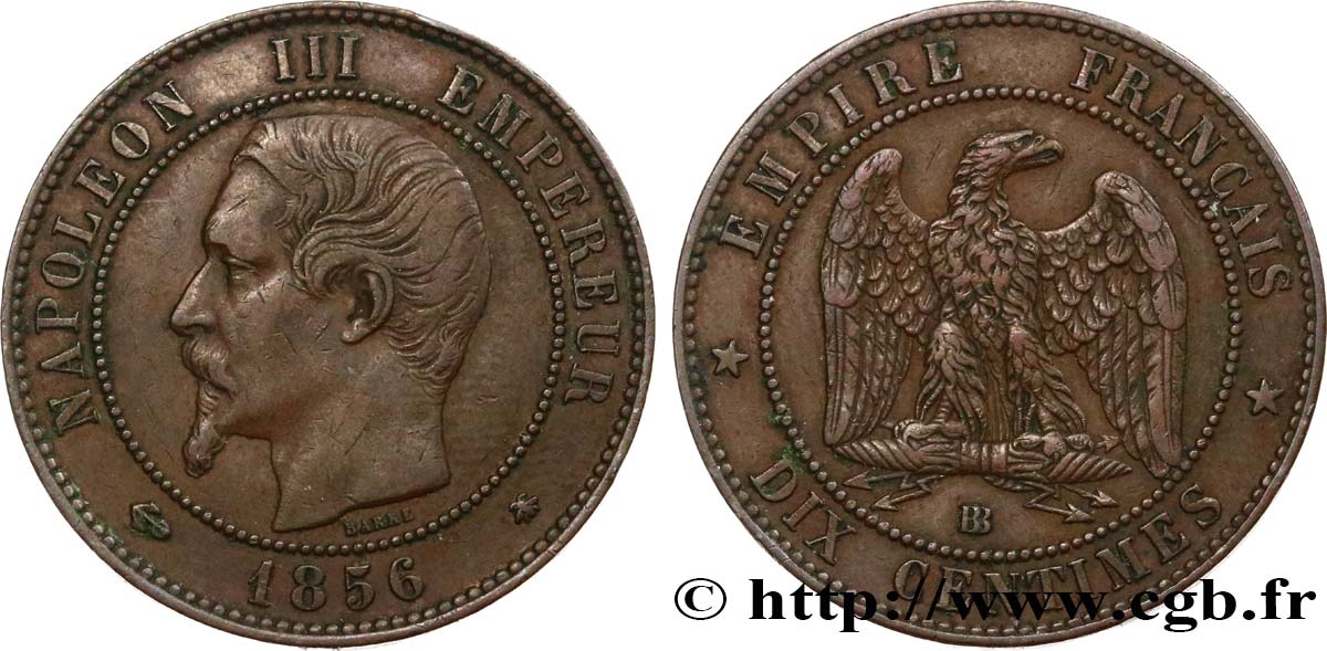 Dix centimes Napoléon III, tête nue 1856 Strasbourg F.133/36 MBC45 