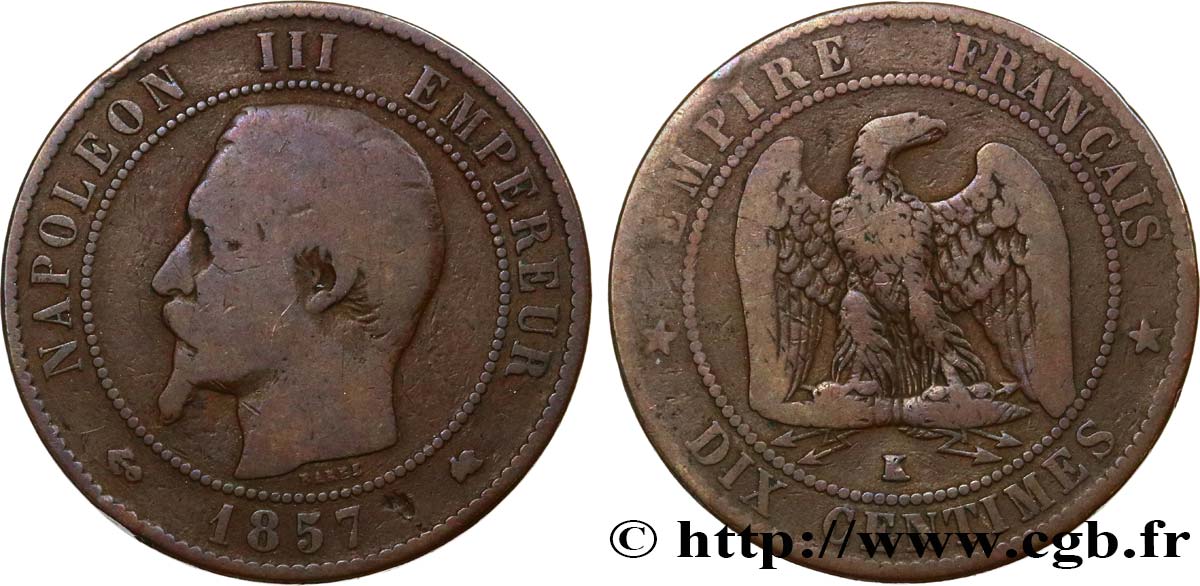 Dix centimes Napoléon III, tête nue 1857 Bordeaux F.133/44 SGE12 