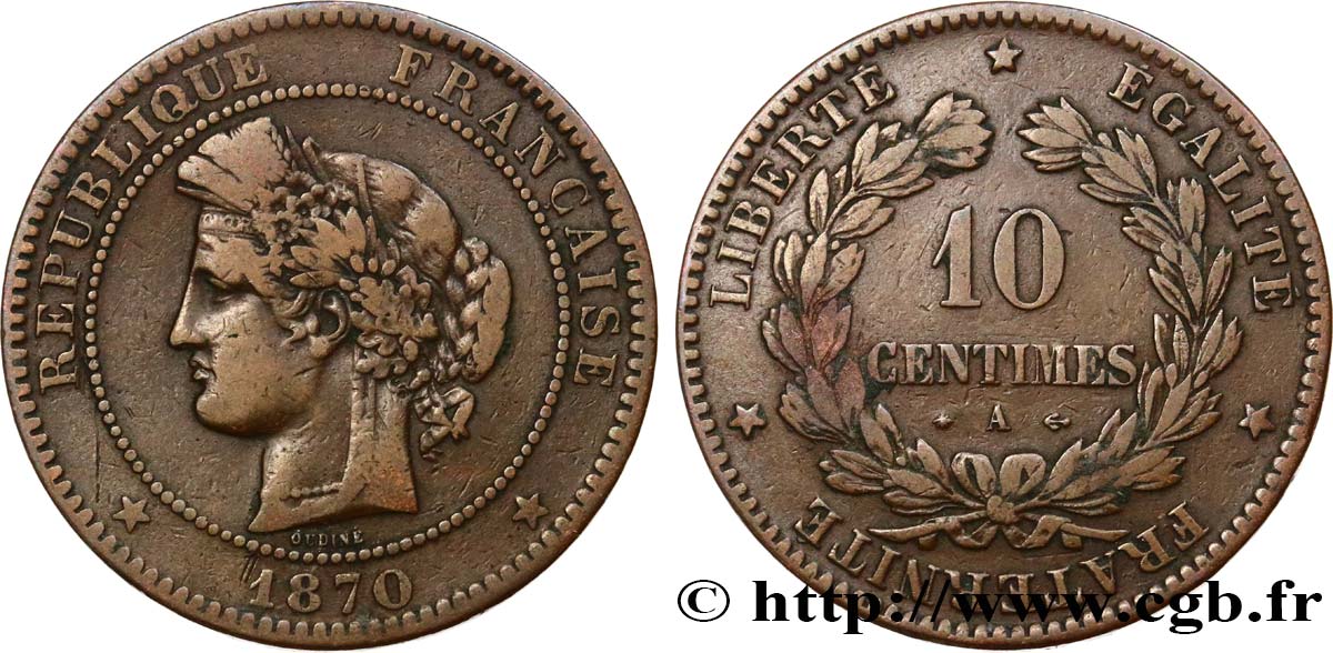 10 centimes Cérès 1870 Paris F.135/4 TB20 