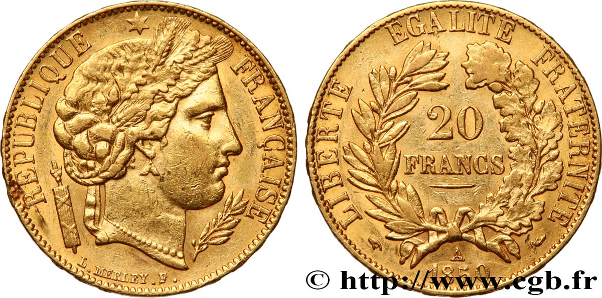20 francs or Cérès 1850 Paris F.529/3 TTB+ 