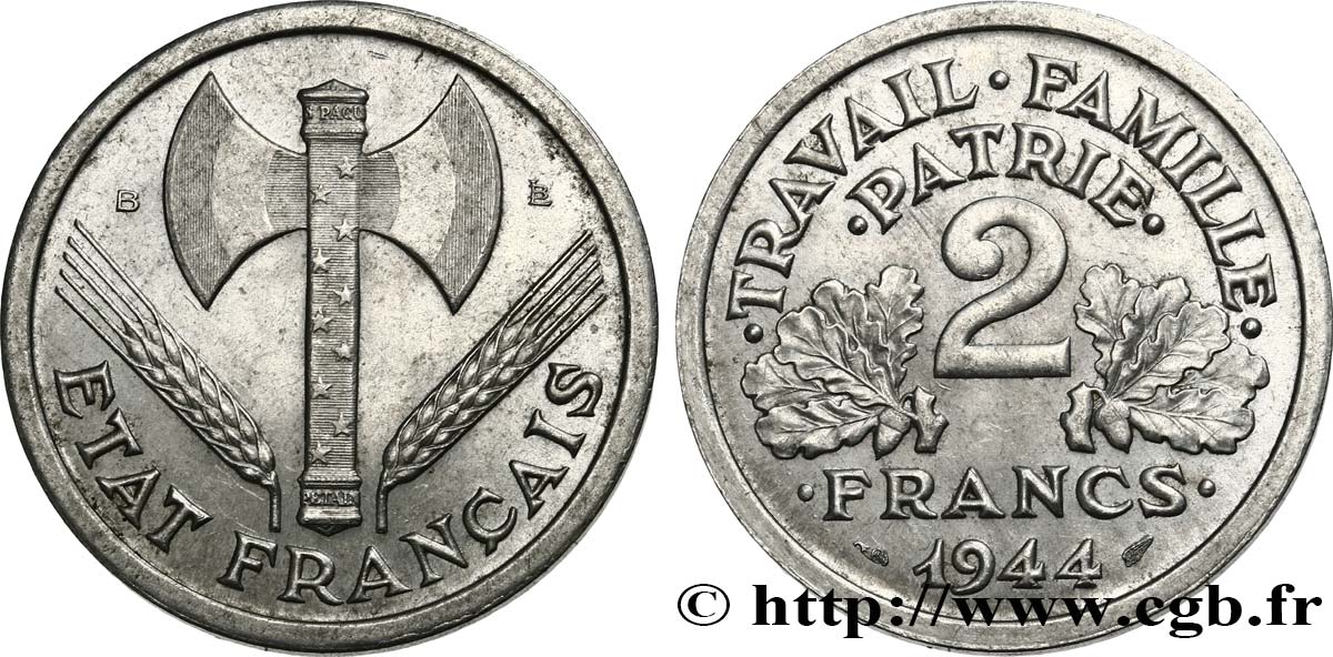 2 francs Francisque 1944 Beaumont-Le-Roger F.270/5 AU58 