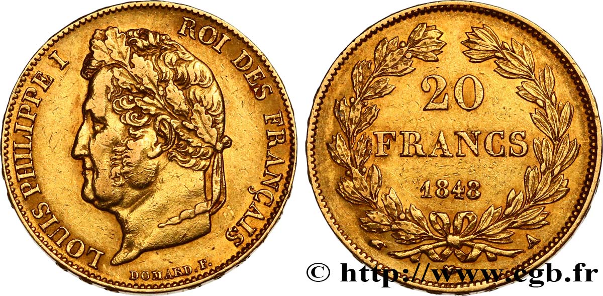20 francs or Louis-Philippe, Domard 1848 Paris F.527/38 BB45 