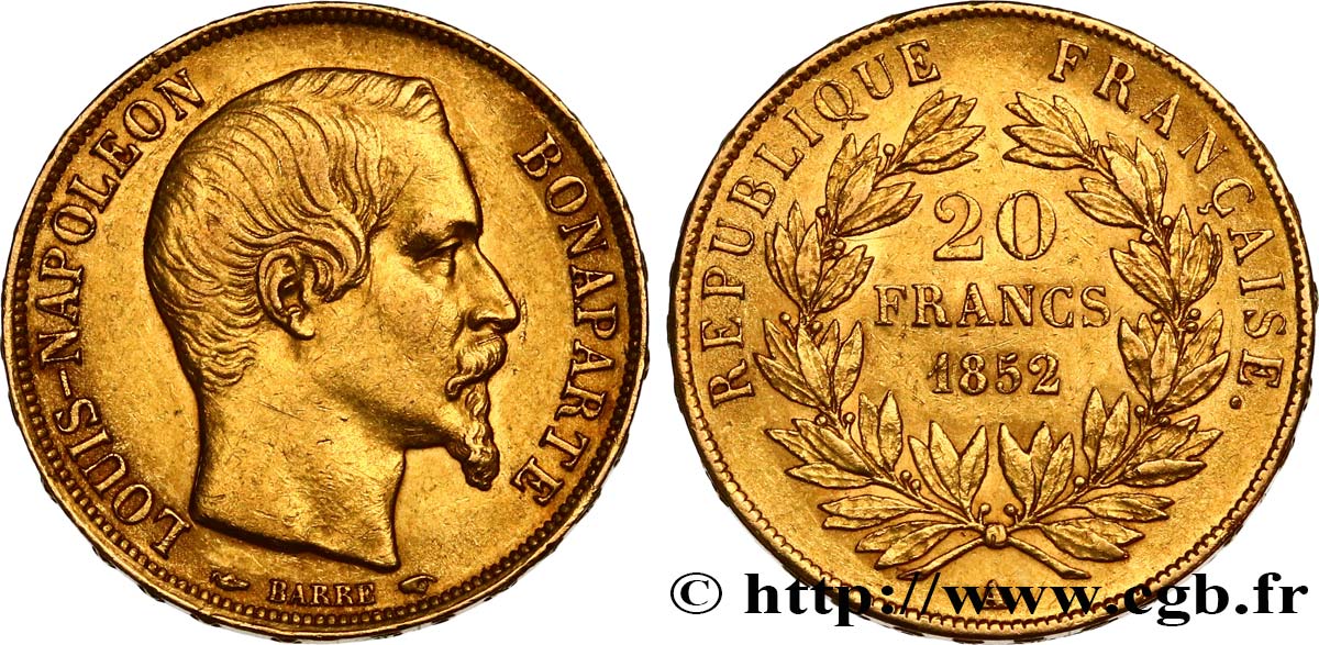 20 francs or Louis-Napoléon 1852 Paris F.530/1 AU53 