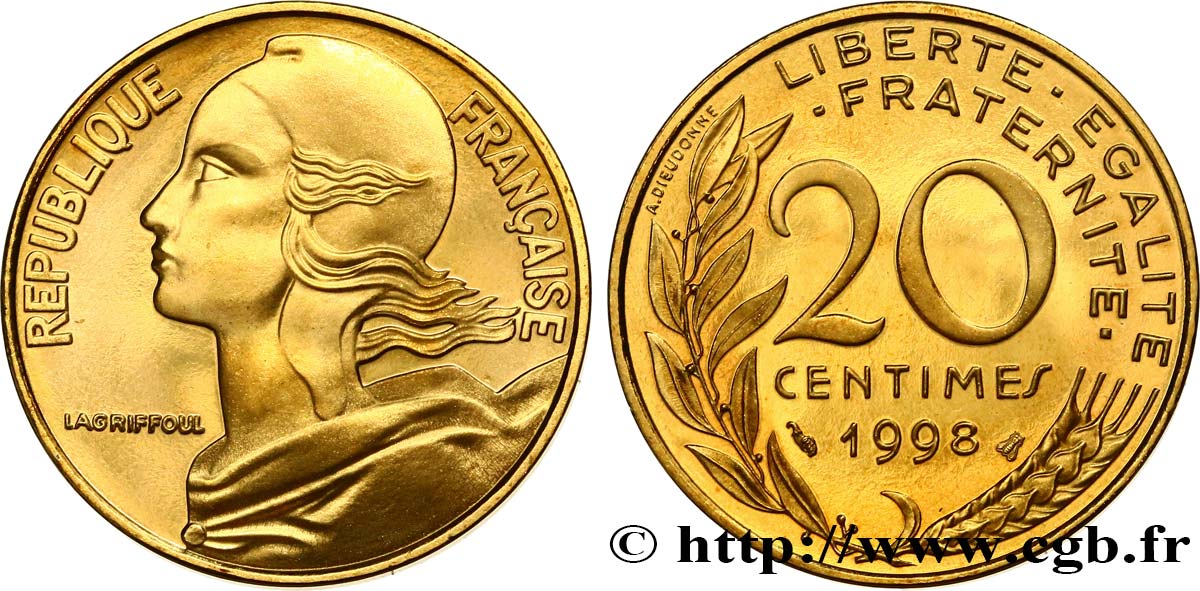 20 centimes Marianne, BE (Belle Épreuve) 1998 Pessac F.156/42 var. FDC 