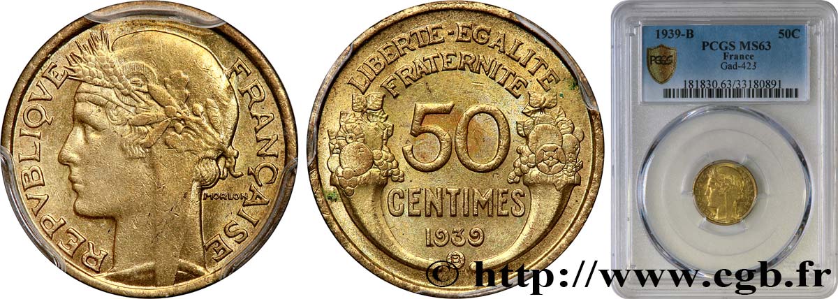 50 centimes Morlon 1939 Bruxelles F.192/16 SC63 PCGS