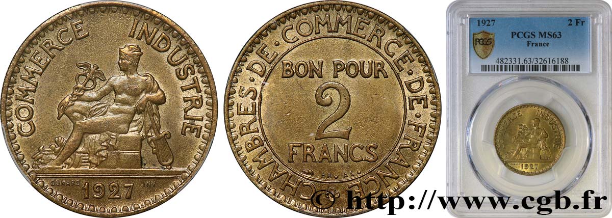 2 francs Chambres de Commerce 1927  F.267/9 MS63 PCGS