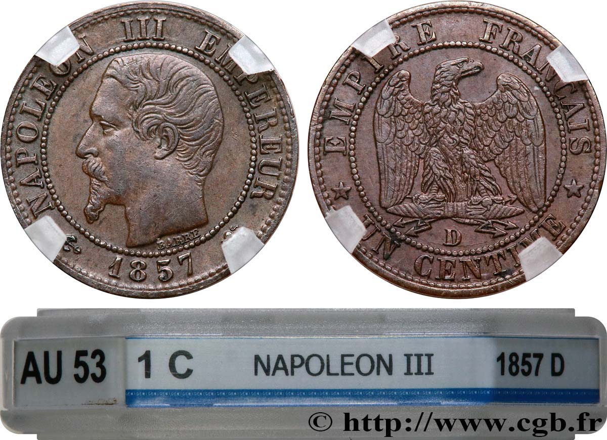 Un centime Napoléon III, tête nue 1857 Lyon F.102/35 AU53 GENI