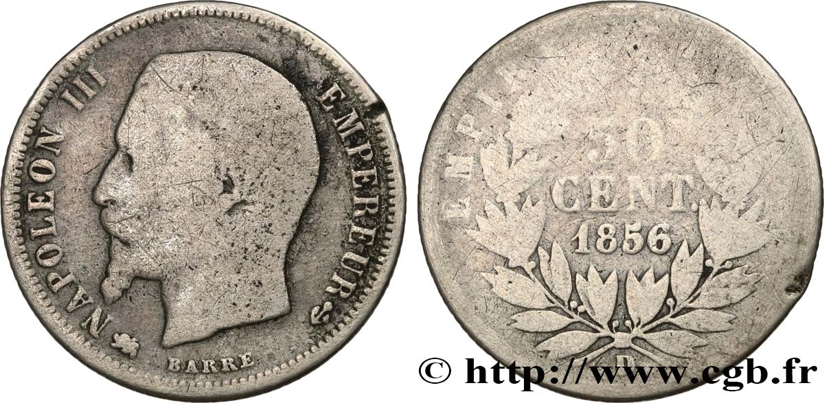 50 centimes Napoléon III, tête nue 1856 Lyon F.187/7 G6 