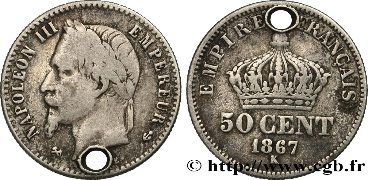 50 centimes Napoléon III, tête laurée 1867 Bordeaux F.188/19 AB 