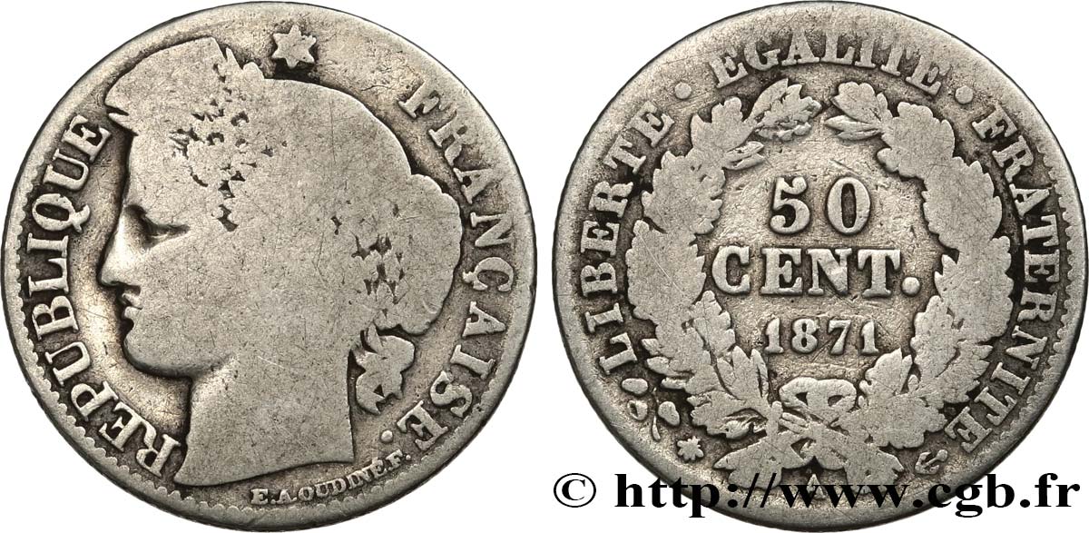 50 centimes Cérès, Troisième République 1871 Paris F.189/1 SGE10 