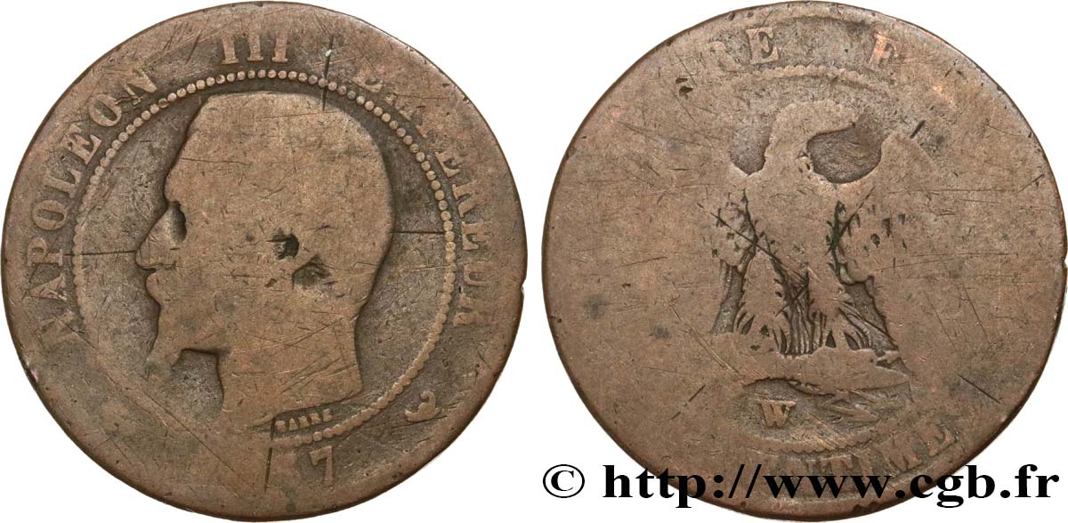 Dix centimes Napoléon III, tête nue 1857 Lille F.133/46 MC 