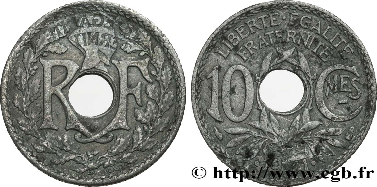 10 centimes Lindauer en zinc, Cmes souligné et millésime avec points, coins choqués 1941  F.140/2 TB 