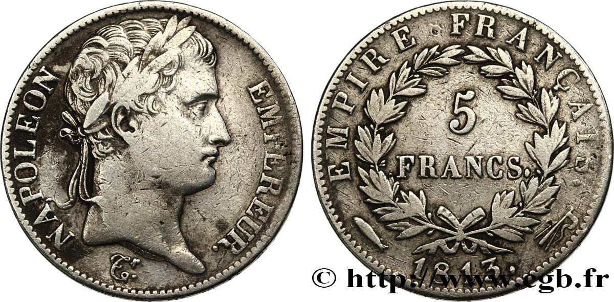 5 francs Napoléon Empereur, Empire français 1813 Utrecht F.307/74 VF 