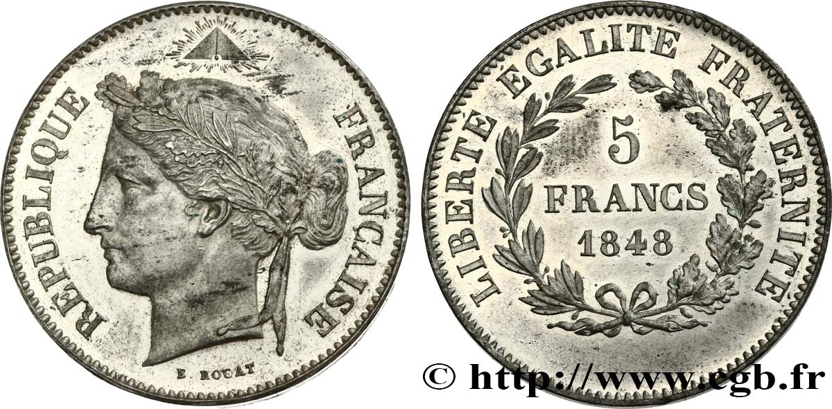 Concours de 5 francs, essai en étain par Rogat 1848 Paris VG.3091 var. MS61 
