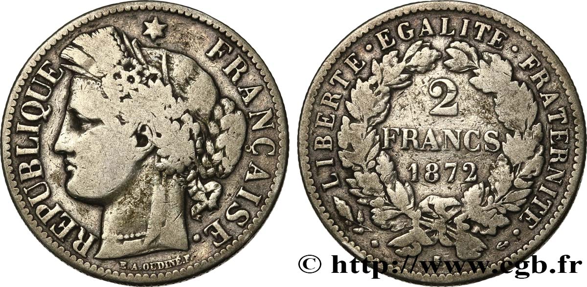 2 francs Cérès, avec légende 1872 Bordeaux F.265/9 VF 