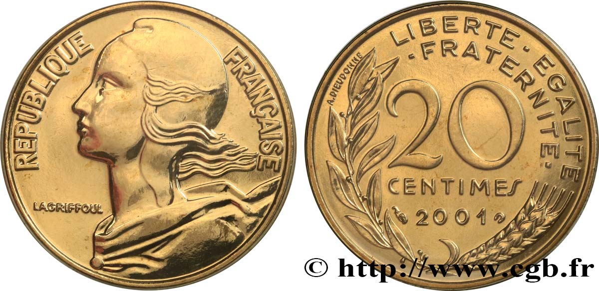 20 centimes Marianne, BU (Brillant Universel) 2001 Pessac F.156/46 FDC 