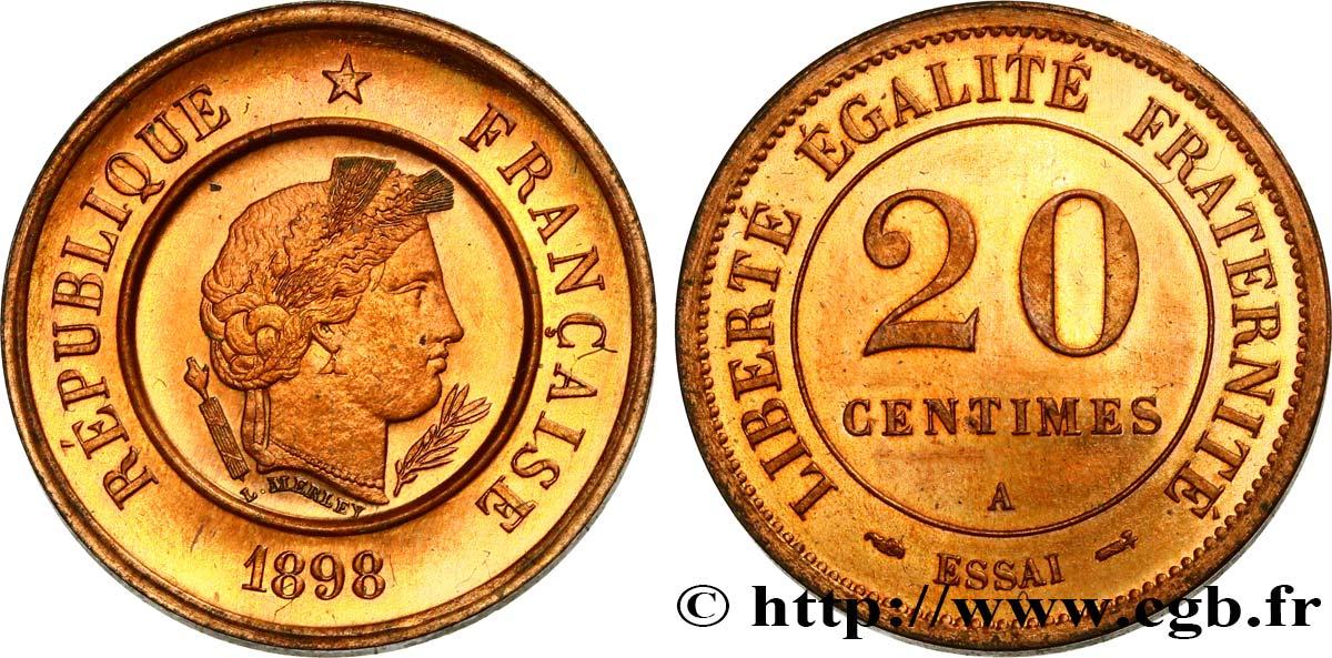Essai de 20 centimes Merley 1898 Paris GEM.50 18 ST 