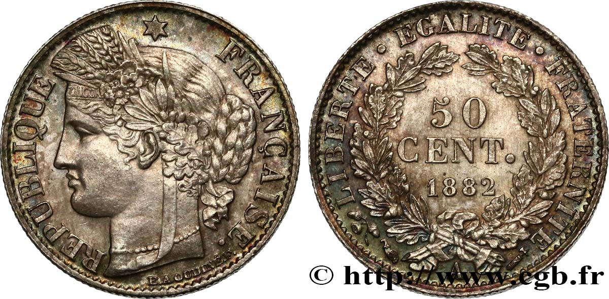 50 centimes Cérès, IIIe République 1882 Paris F.189/10 SPL62 