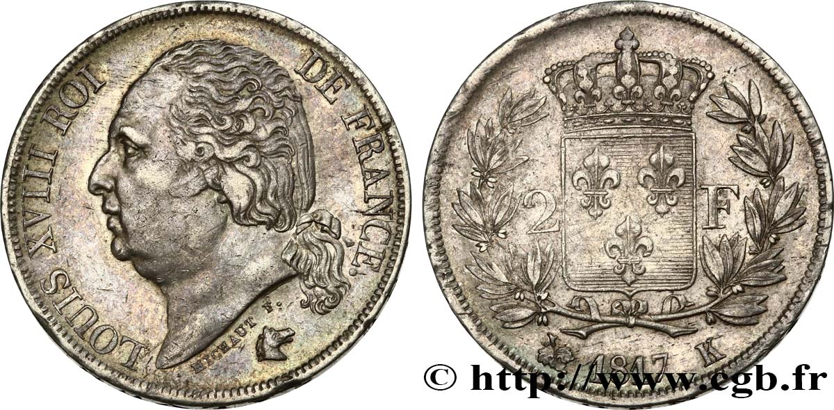 2 francs Louis XVIII 1817 Bordeaux F.257/11 SS50 