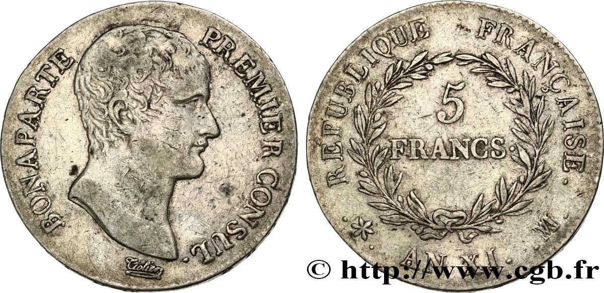 5 francs Bonaparte Premier Consul 1803 Marseille F.301/6 VF30 