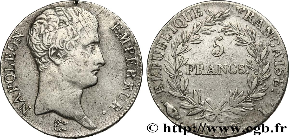 5 francs Napoléon Empereur, Calendrier révolutionnaire 1805 Limoges F.303/9 MB 