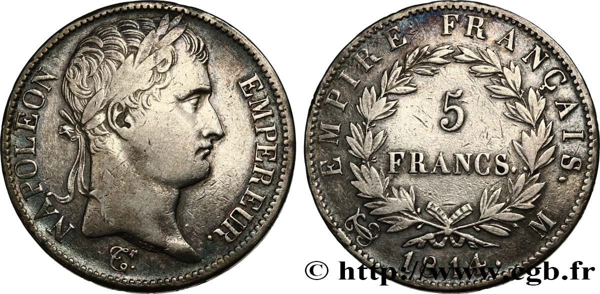 5 francs Napoléon Empereur, Empire français 1814 Toulouse F.307/82 VF 