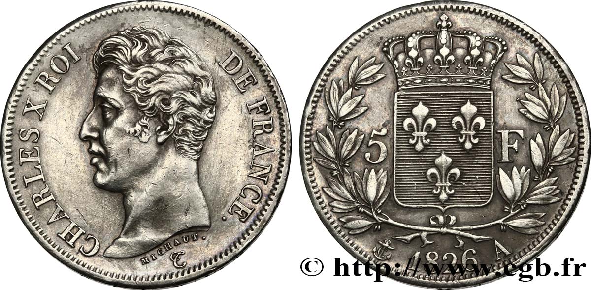 5 francs Charles X, 1er type 1826 Paris F.310/15 MBC 